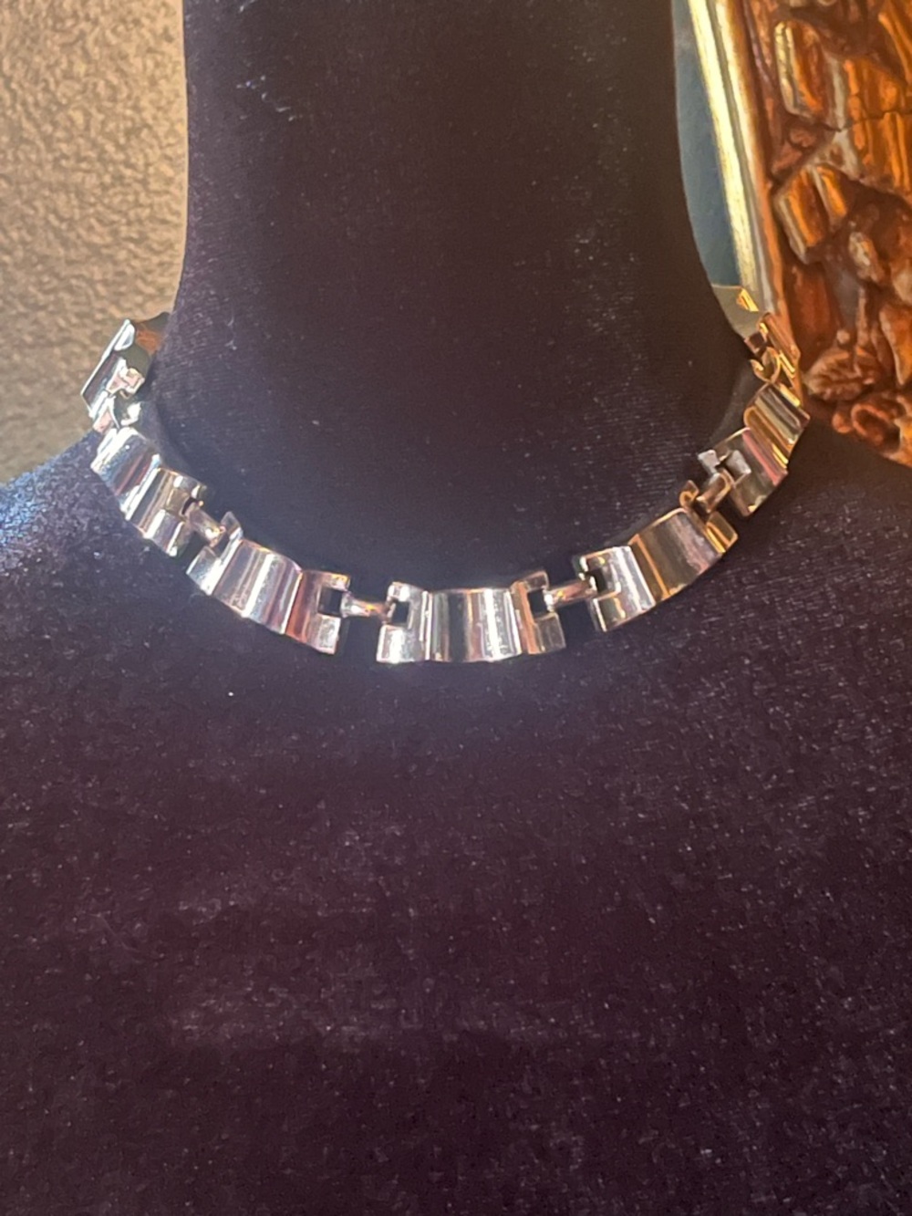 Vintage Silver Tone Chunky Link Choker Necklace Art Deco Style